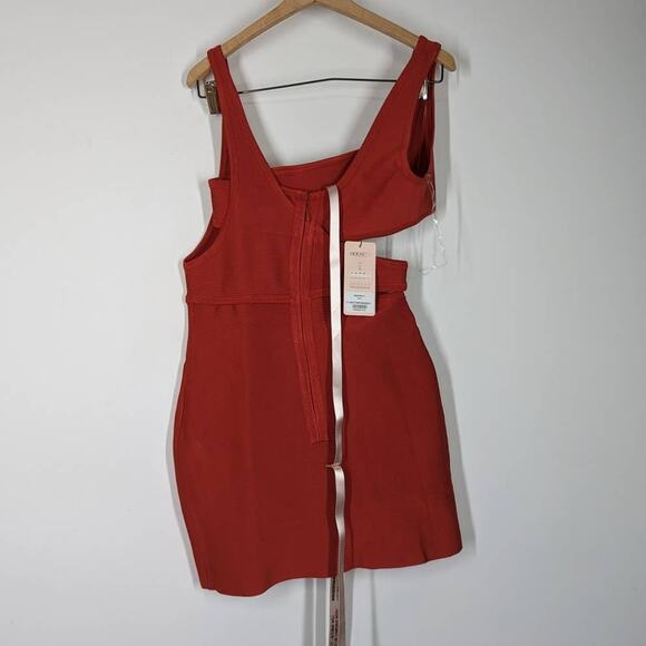 HOUSE OF CB Michi Rust Cutout Bandage Bodycon Mini Dress Large Sleeveless NWT - Picture 5 of 9